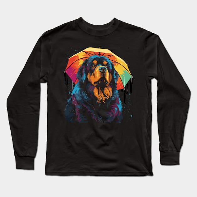 Tibetan Mastiff Rainy Day With Umbrella Long Sleeve T-Shirt by JH Mart